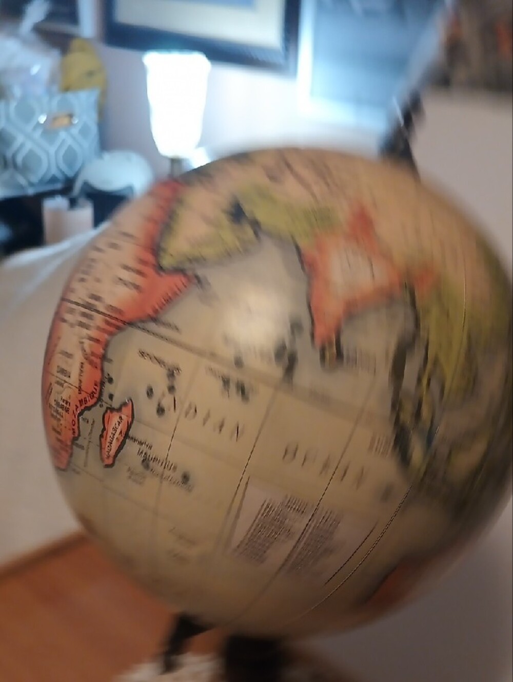 Vintage-Style Decorative Wood Globe in Cream and Brown 15 Inches Tall - Picture 4 of 7